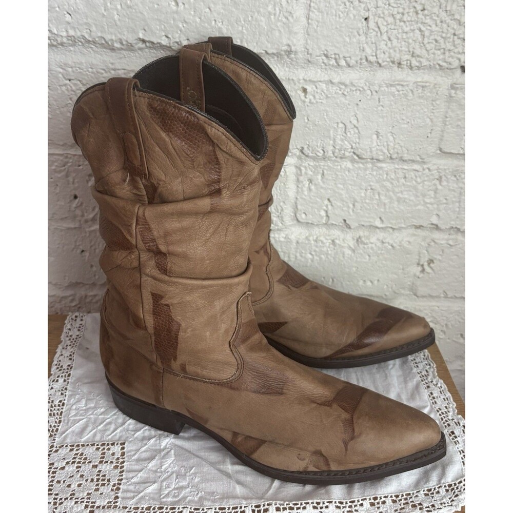 Vtg DINGO Slouchy Cowboy Boots Mens 9/ 9.5 M Brown Leather  Patchwork Western